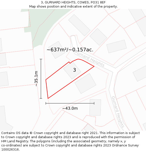 3, GURNARD HEIGHTS, COWES, PO31 8EF: Plot and title map