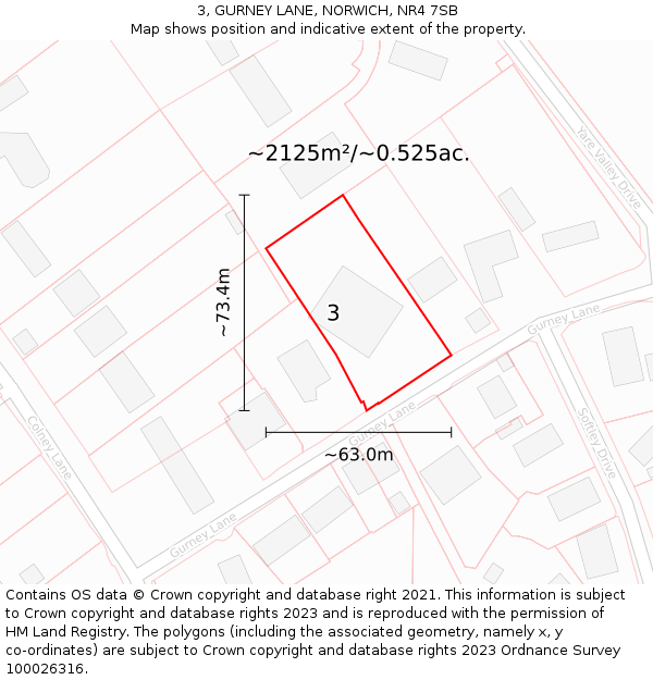 3, GURNEY LANE, NORWICH, NR4 7SB: Plot and title map