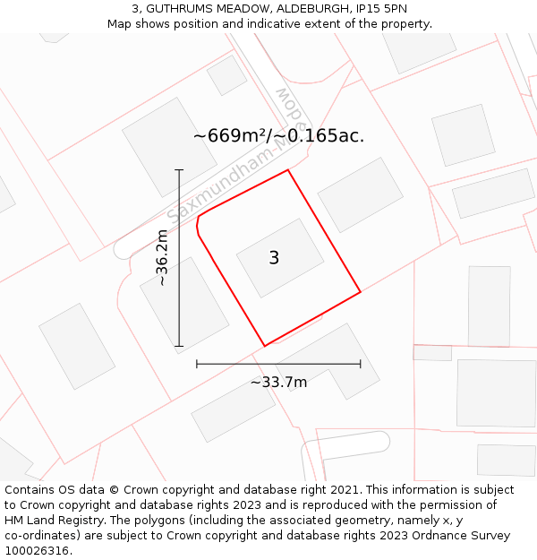 3, GUTHRUMS MEADOW, ALDEBURGH, IP15 5PN: Plot and title map