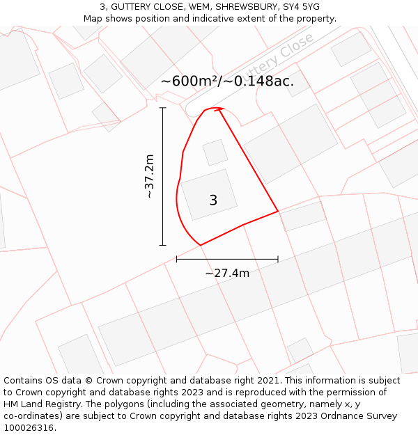 3, GUTTERY CLOSE, WEM, SHREWSBURY, SY4 5YG: Plot and title map