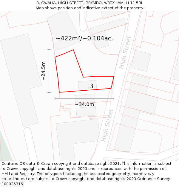 3, GWALIA, HIGH STREET, BRYMBO, WREXHAM, LL11 5BL: Plot and title map