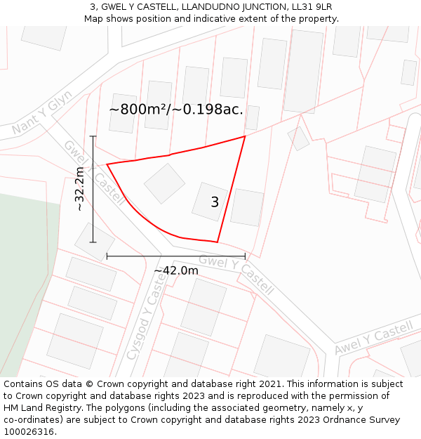 3, GWEL Y CASTELL, LLANDUDNO JUNCTION, LL31 9LR: Plot and title map