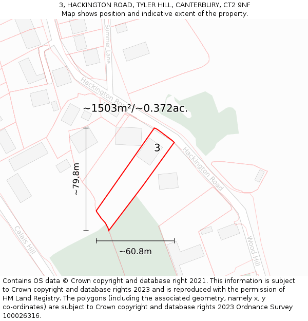 3, HACKINGTON ROAD, TYLER HILL, CANTERBURY, CT2 9NF: Plot and title map
