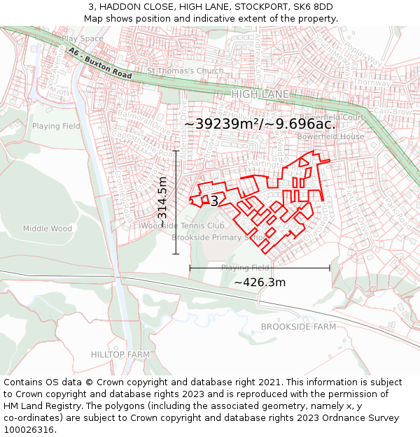 3, HADDON CLOSE, HIGH LANE, STOCKPORT, SK6 8DD: Plot and title map