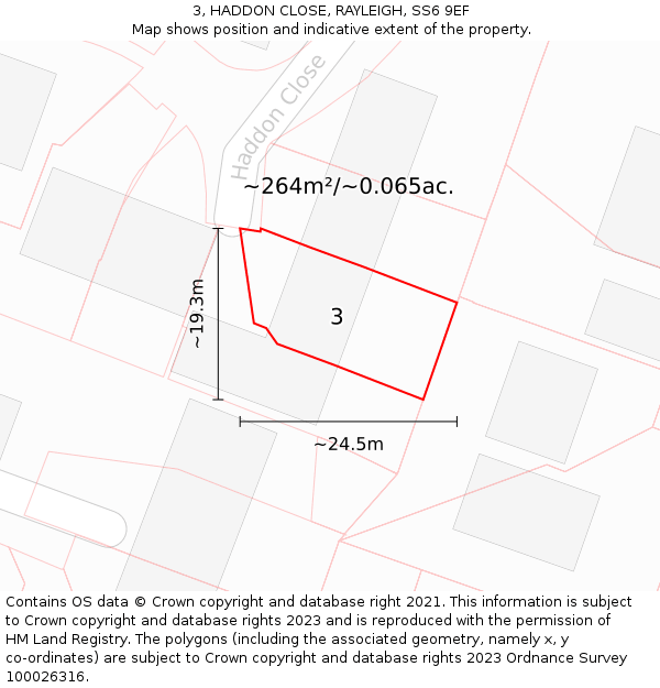 3, HADDON CLOSE, RAYLEIGH, SS6 9EF: Plot and title map