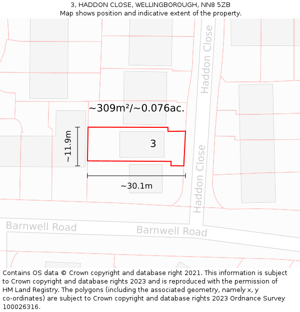 3, HADDON CLOSE, WELLINGBOROUGH, NN8 5ZB: Plot and title map