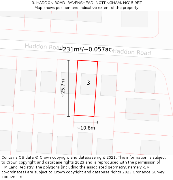 3, HADDON ROAD, RAVENSHEAD, NOTTINGHAM, NG15 9EZ: Plot and title map