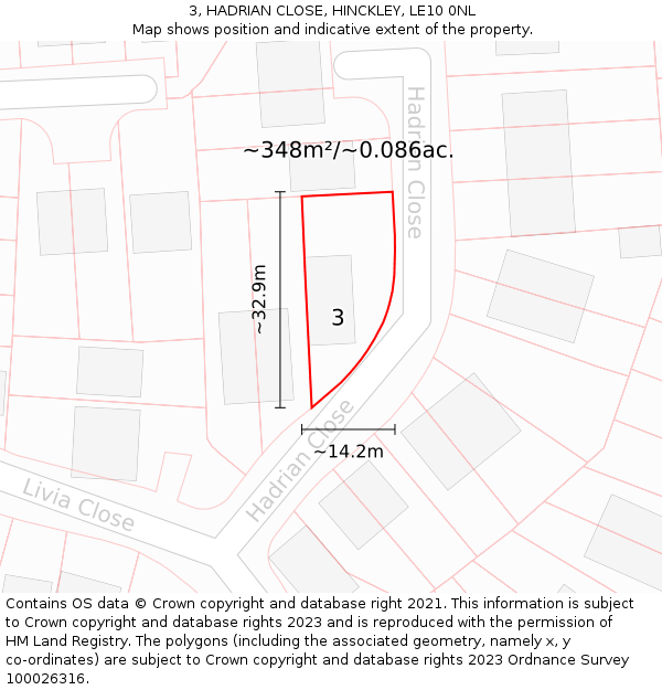 3, HADRIAN CLOSE, HINCKLEY, LE10 0NL: Plot and title map