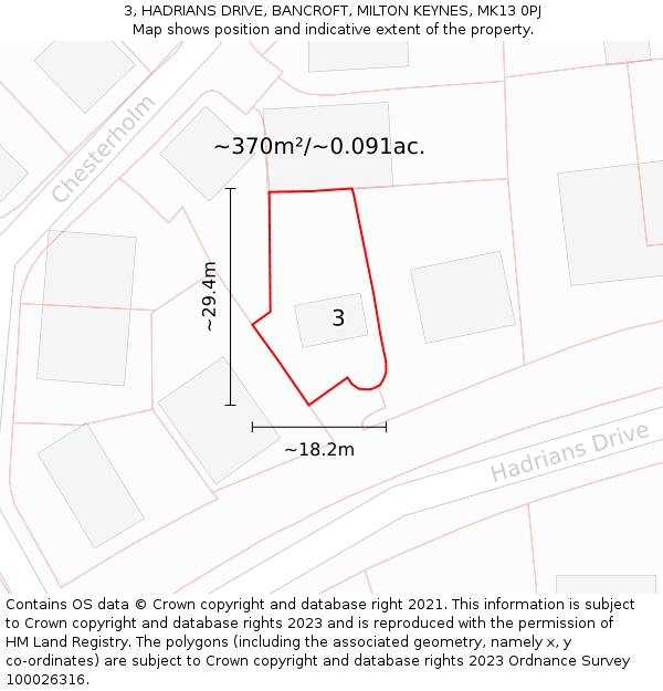 3, HADRIANS DRIVE, BANCROFT, MILTON KEYNES, MK13 0PJ: Plot and title map