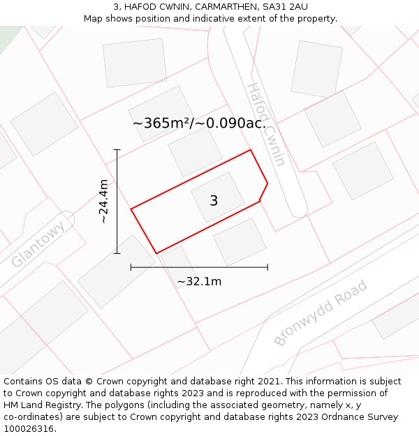 3, HAFOD CWNIN, CARMARTHEN, SA31 2AU: Plot and title map