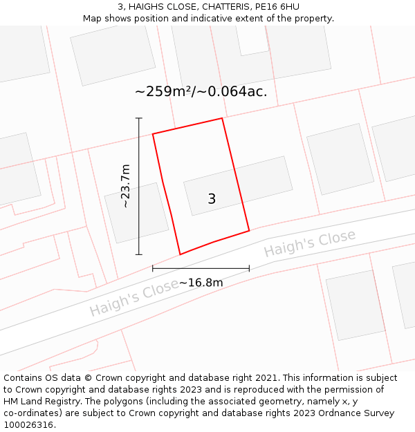3, HAIGHS CLOSE, CHATTERIS, PE16 6HU: Plot and title map