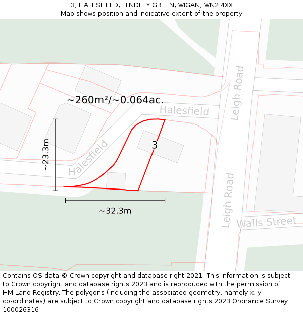 3, HALESFIELD, HINDLEY GREEN, WIGAN, WN2 4XX: Plot and title map