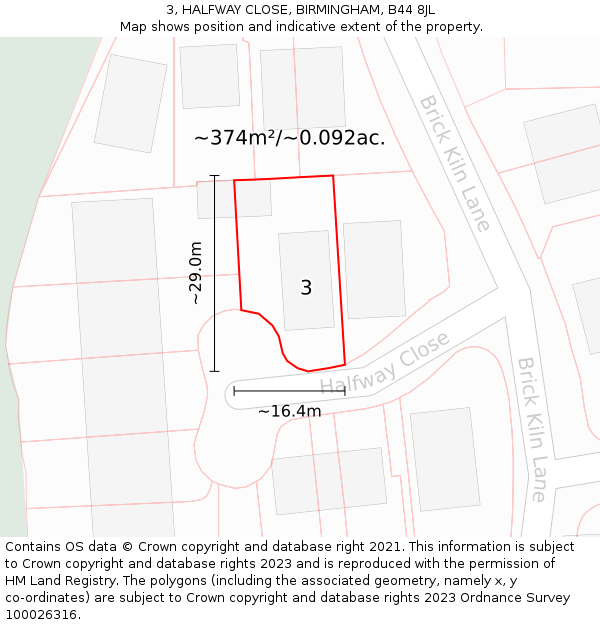 3, HALFWAY CLOSE, BIRMINGHAM, B44 8JL: Plot and title map
