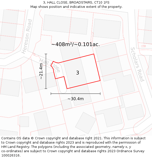 3, HALL CLOSE, BROADSTAIRS, CT10 1FS: Plot and title map