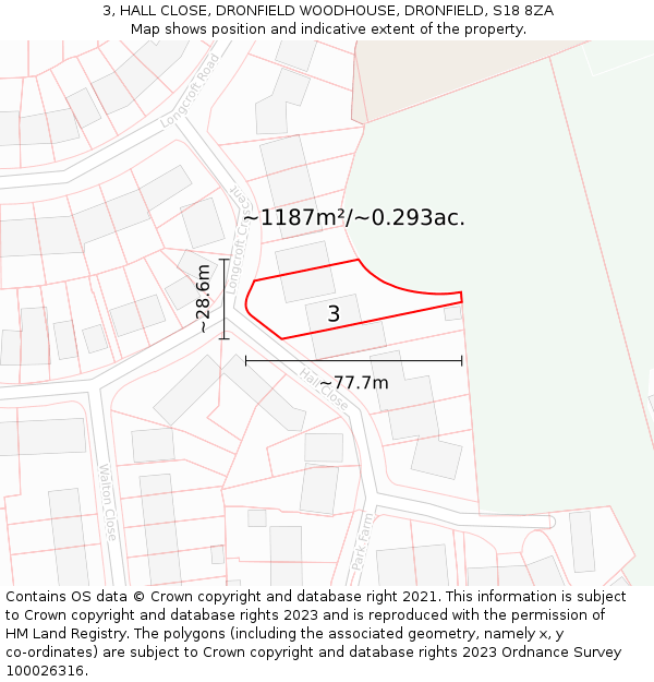 3, HALL CLOSE, DRONFIELD WOODHOUSE, DRONFIELD, S18 8ZA: Plot and title map