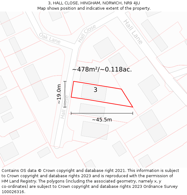 3, HALL CLOSE, HINGHAM, NORWICH, NR9 4JU: Plot and title map