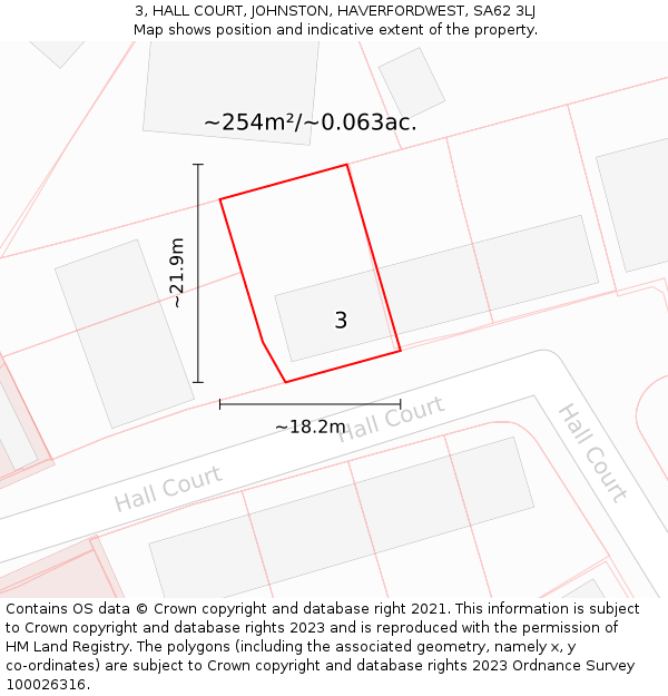 3, HALL COURT, JOHNSTON, HAVERFORDWEST, SA62 3LJ: Plot and title map