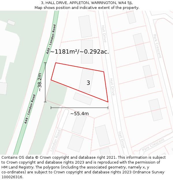 3, HALL DRIVE, APPLETON, WARRINGTON, WA4 5JL: Plot and title map