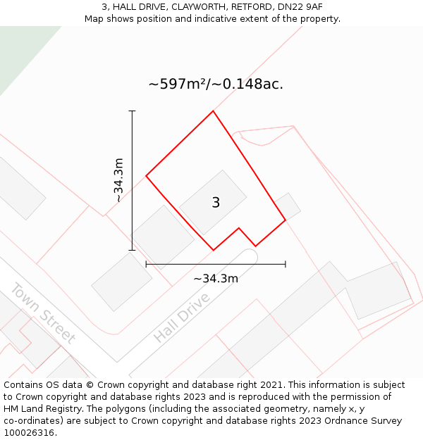 3, HALL DRIVE, CLAYWORTH, RETFORD, DN22 9AF: Plot and title map