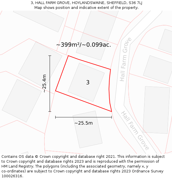 3, HALL FARM GROVE, HOYLANDSWAINE, SHEFFIELD, S36 7LJ: Plot and title map