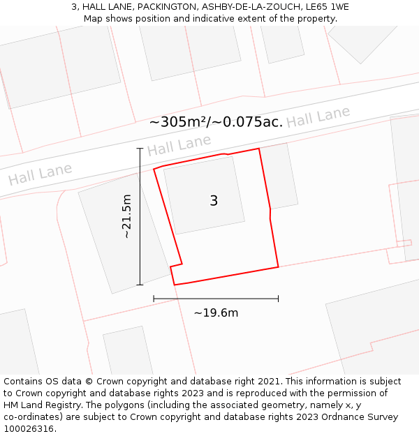 3, HALL LANE, PACKINGTON, ASHBY-DE-LA-ZOUCH, LE65 1WE: Plot and title map