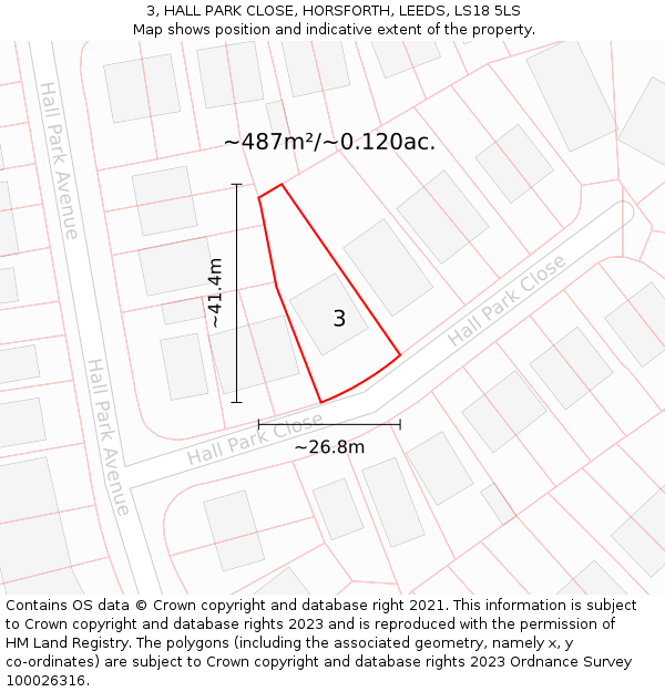 3, HALL PARK CLOSE, HORSFORTH, LEEDS, LS18 5LS: Plot and title map