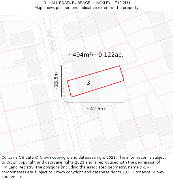 3, HALL ROAD, BURBAGE, HINCKLEY, LE10 2LU: Plot and title map