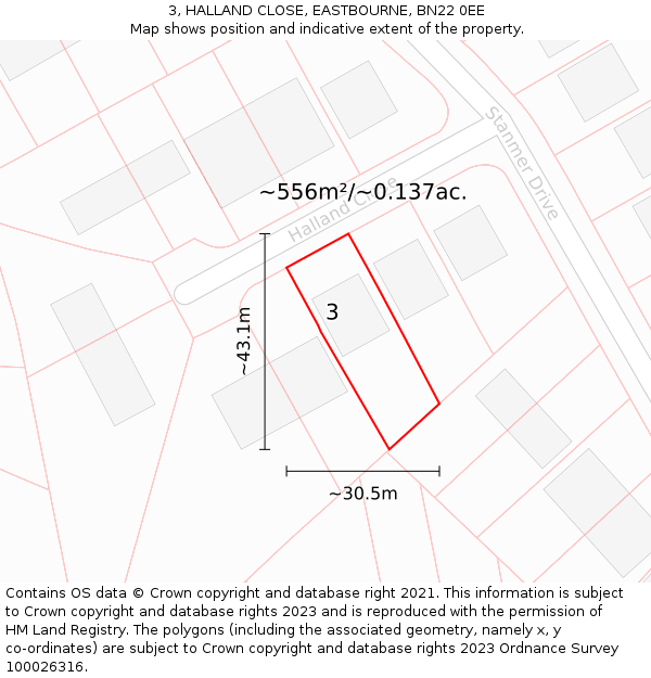 3, HALLAND CLOSE, EASTBOURNE, BN22 0EE: Plot and title map