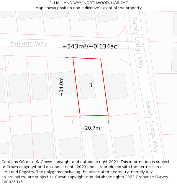 3, HALLAND WAY, NORTHWOOD, HA6 2AG: Plot and title map