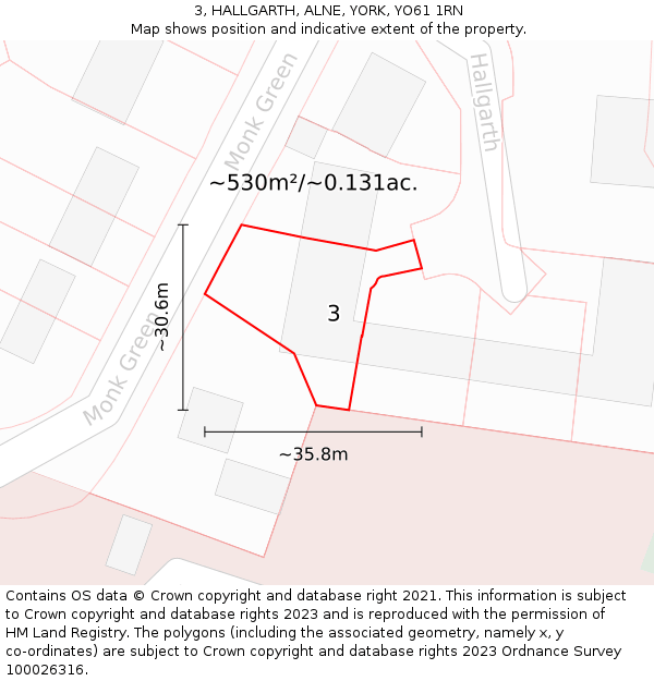 3, HALLGARTH, ALNE, YORK, YO61 1RN: Plot and title map