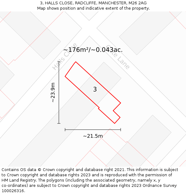 3, HALLS CLOSE, RADCLIFFE, MANCHESTER, M26 2AG: Plot and title map