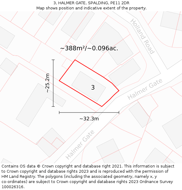 3, HALMER GATE, SPALDING, PE11 2DR: Plot and title map