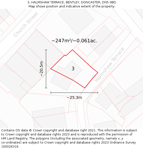 3, HALMSHAW TERRACE, BENTLEY, DONCASTER, DN5 0BD: Plot and title map