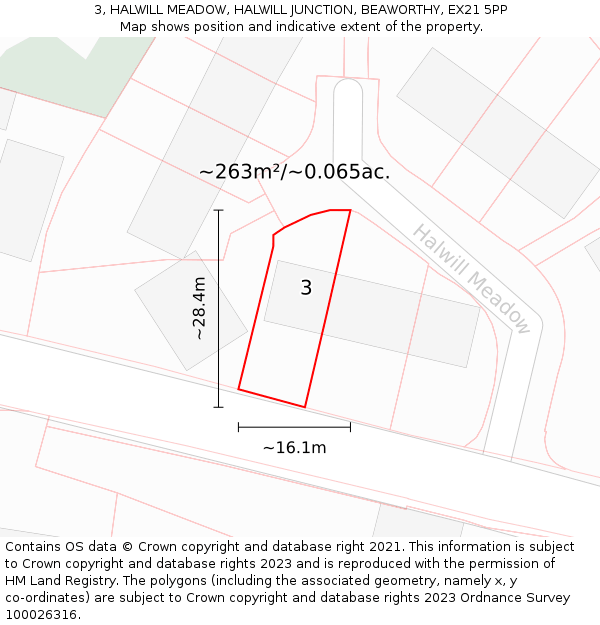 3, HALWILL MEADOW, HALWILL JUNCTION, BEAWORTHY, EX21 5PP: Plot and title map