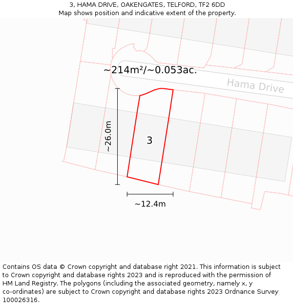 3, HAMA DRIVE, OAKENGATES, TELFORD, TF2 6DD: Plot and title map