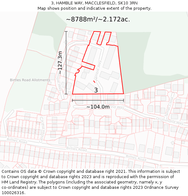 3, HAMBLE WAY, MACCLESFIELD, SK10 3RN: Plot and title map