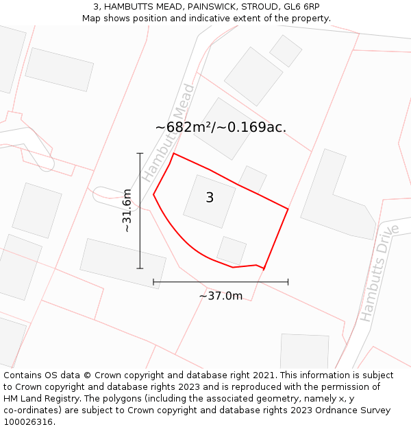 3, HAMBUTTS MEAD, PAINSWICK, STROUD, GL6 6RP: Plot and title map