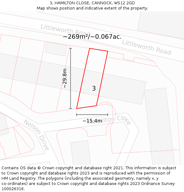 3, HAMILTON CLOSE, CANNOCK, WS12 2GD: Plot and title map