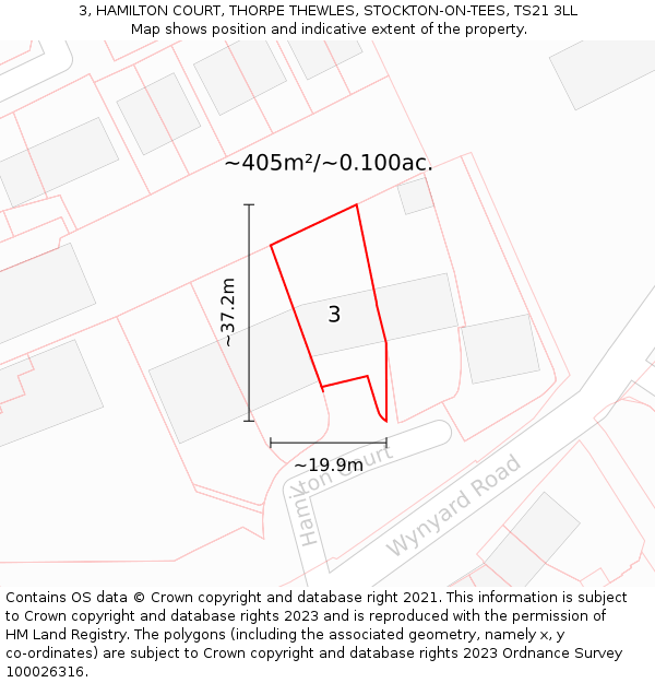 3, HAMILTON COURT, THORPE THEWLES, STOCKTON-ON-TEES, TS21 3LL: Plot and title map