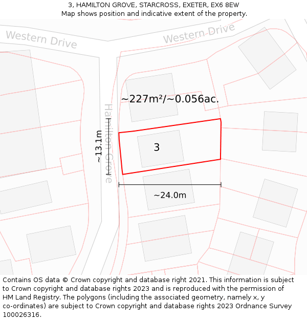 3, HAMILTON GROVE, STARCROSS, EXETER, EX6 8EW: Plot and title map