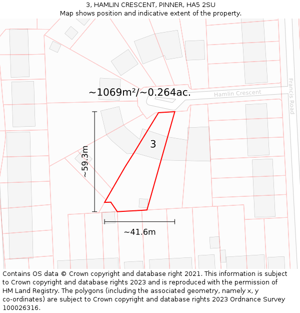 3, HAMLIN CRESCENT, PINNER, HA5 2SU: Plot and title map