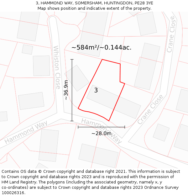 3, HAMMOND WAY, SOMERSHAM, HUNTINGDON, PE28 3YE: Plot and title map