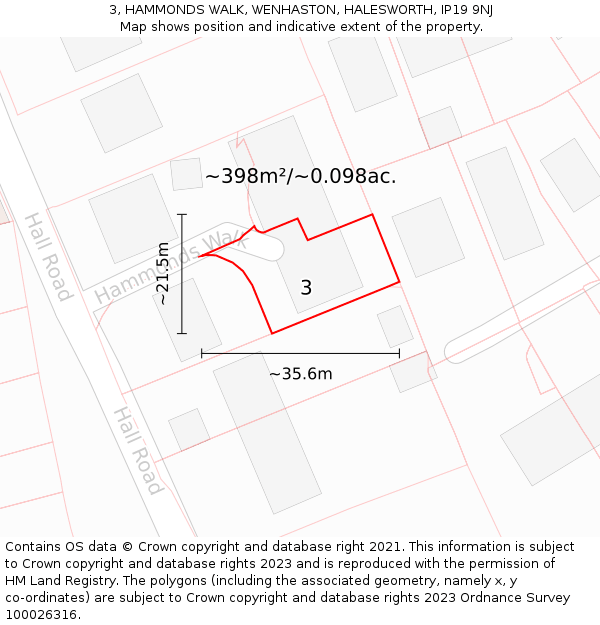 3, HAMMONDS WALK, WENHASTON, HALESWORTH, IP19 9NJ: Plot and title map