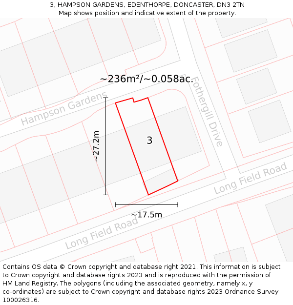 3, HAMPSON GARDENS, EDENTHORPE, DONCASTER, DN3 2TN: Plot and title map