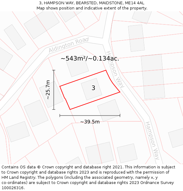 3, HAMPSON WAY, BEARSTED, MAIDSTONE, ME14 4AL: Plot and title map
