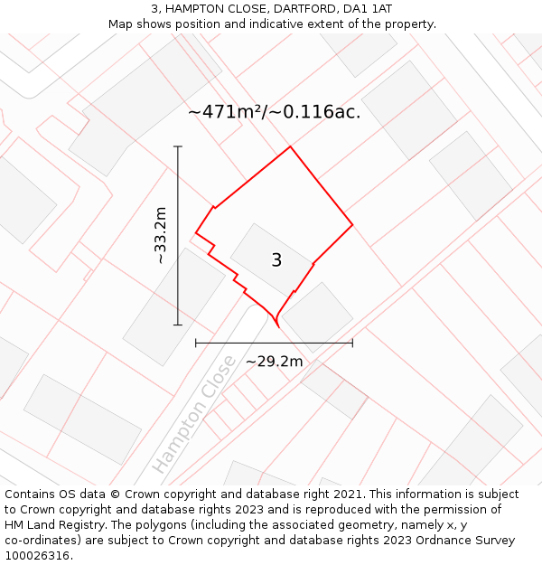 3, HAMPTON CLOSE, DARTFORD, DA1 1AT: Plot and title map