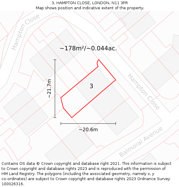 3, HAMPTON CLOSE, LONDON, N11 3PR: Plot and title map