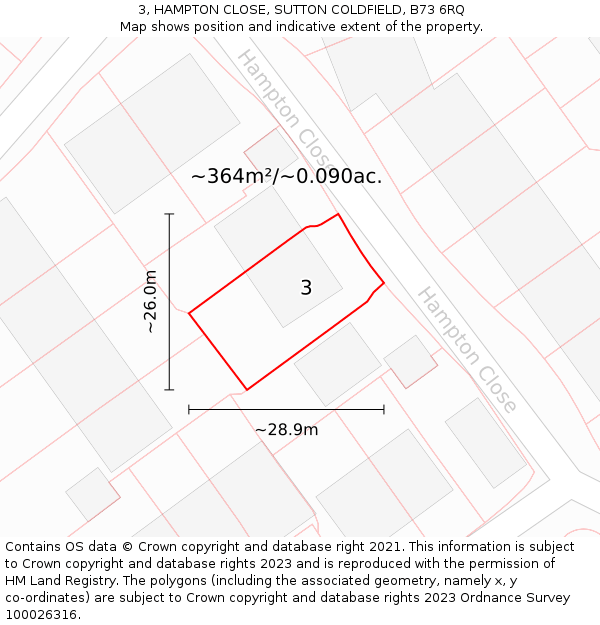 3, HAMPTON CLOSE, SUTTON COLDFIELD, B73 6RQ: Plot and title map