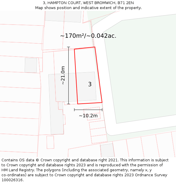 3, HAMPTON COURT, WEST BROMWICH, B71 2EN: Plot and title map