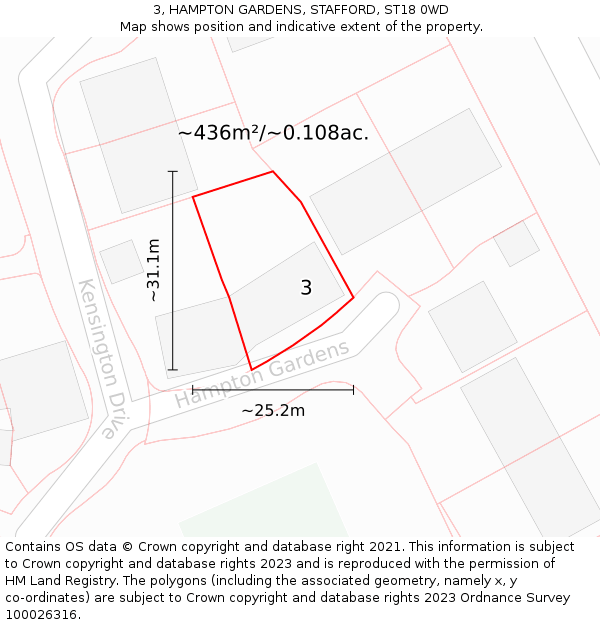 3, HAMPTON GARDENS, STAFFORD, ST18 0WD: Plot and title map
